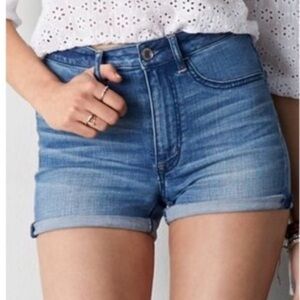 AMERICAN EAGLE OUTFITTERS BLUE DENIM JEAN CUTOFF SUPER STRETCH SHORTS 8